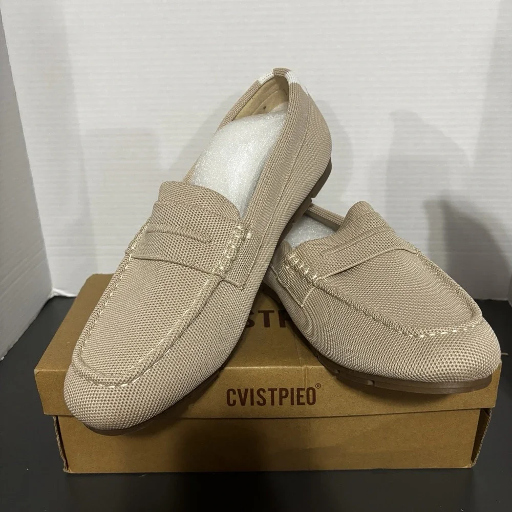Cvistpieo Loafers Women's Nude Beige Slip On Work Flats Knit Shoes Size 12